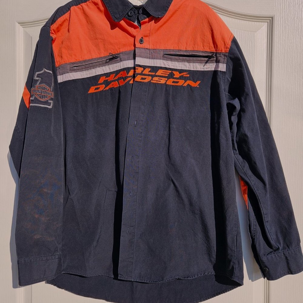 Vintage Harley Davidson Motorcycle Mechanic Bar & Shield Button Up XL Shirt